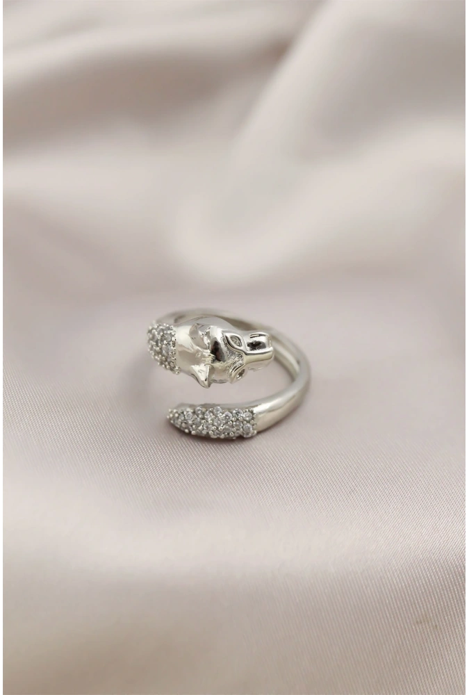 Shoecide Gümüş Renkli Metal Kaplan Model Zirkon Taşlı Kadın Yüzük