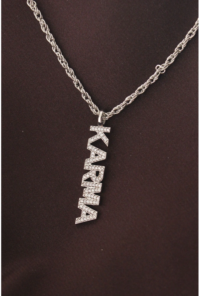 Shoecide Gümüş Renkli Zirkon Taşlı Karma Yazılı Kolye