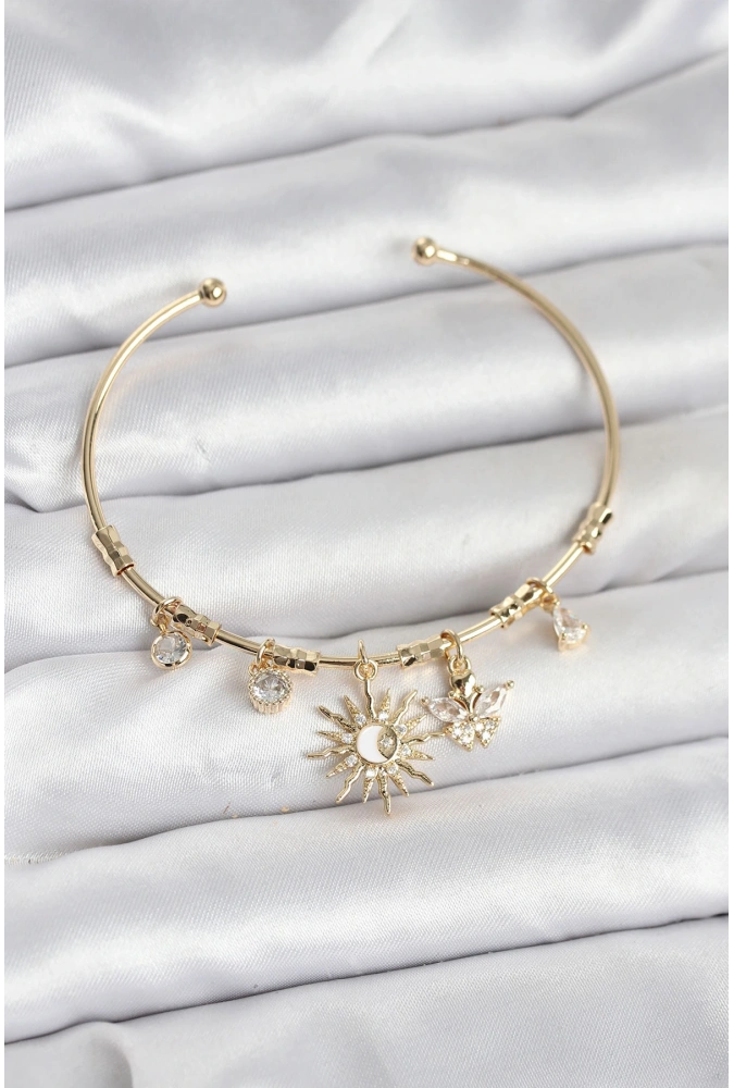 Shoecide Güneş Charmlı Gold Renk Pirinç Kadın Bileklik