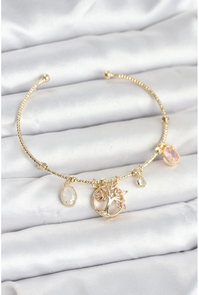 Shoecide Hayat Ağacı Charmlı Gold Renk Pirinç Kadın Bileklik