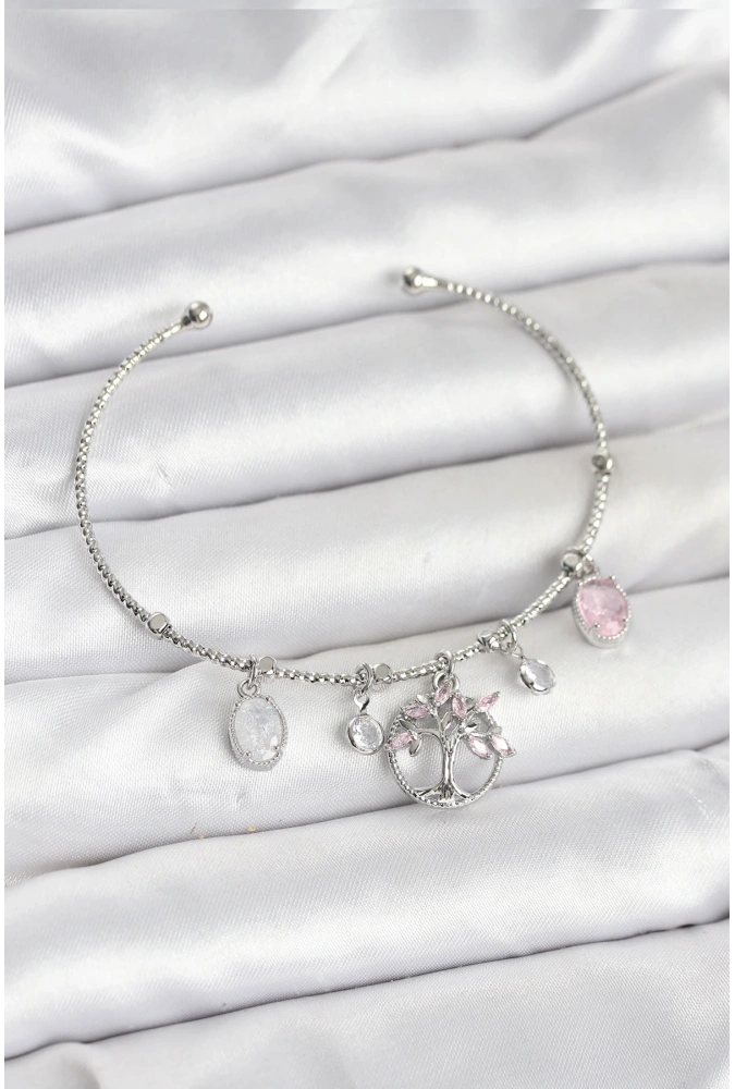 Shoecide Hayat Ağacı Charmlı Gümüş Renk Pirinç Kadın Bileklik