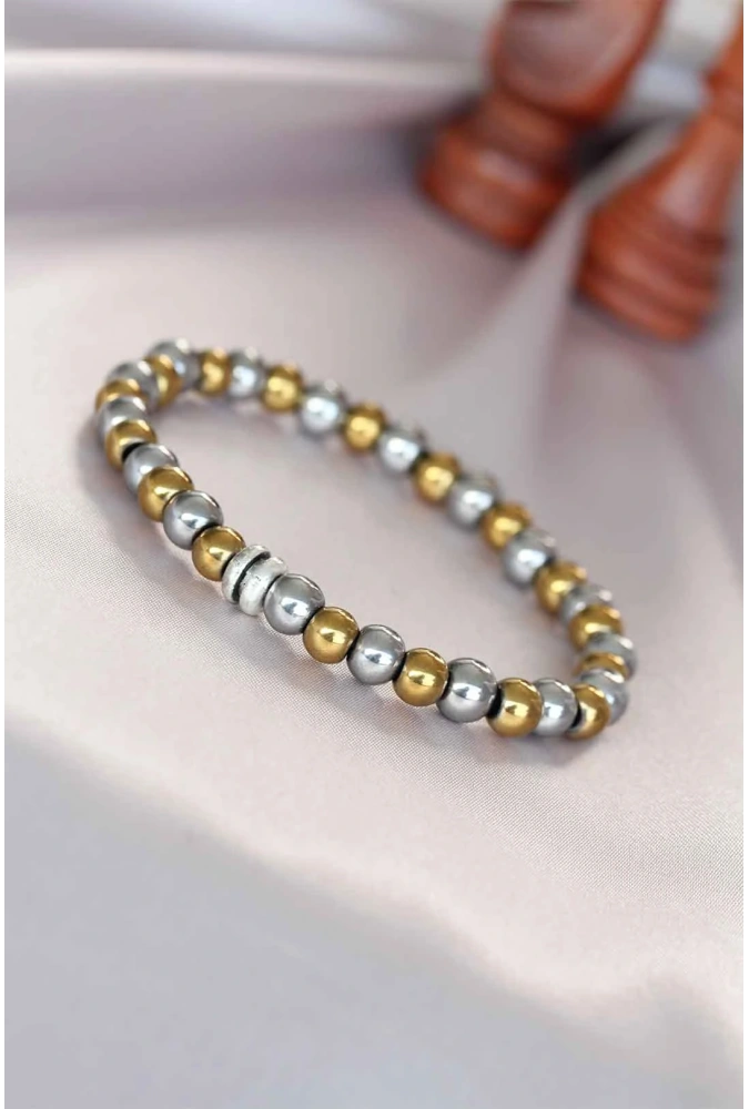 Shoecide Hematit Silver Gold Renk Doğal Taş Erkek Bileklik