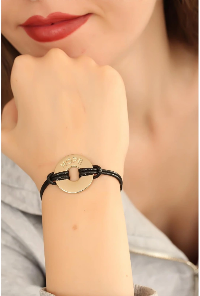 Shoecide Hope (umutlu) Siyah Deri İpli Unisex Mood Bileklik