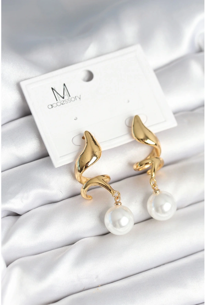 Shoecide İnci Detaylı Sarmal Model Gold Renk Pirinç Kadın Küpe