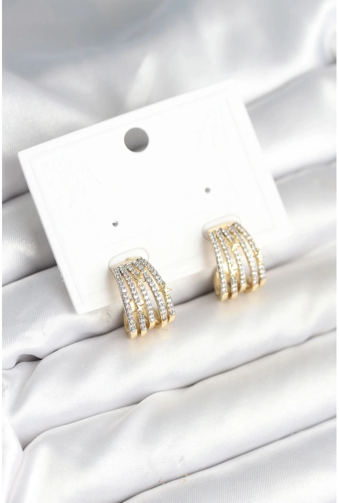 Shoecide Kaburga Model Zirkon Taşlı Pirinç Kadın Küpe