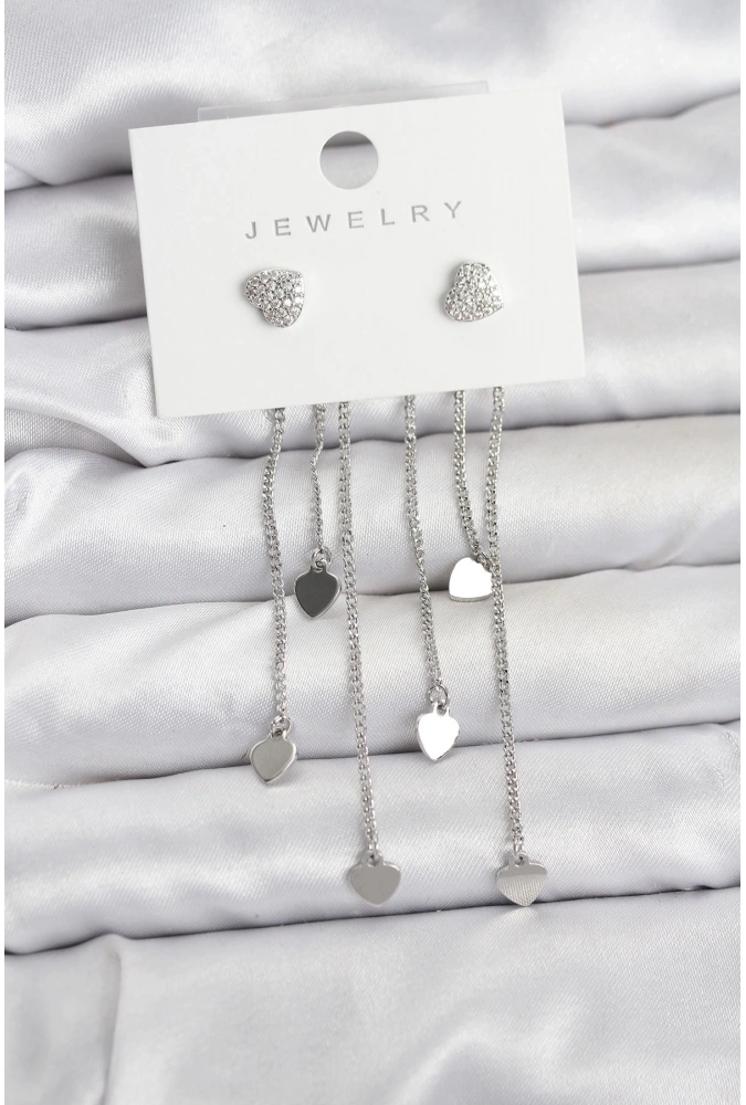 Shoecide Kalp Model Gümüş Renk Pirinç Sallantılı Kadın Küpe