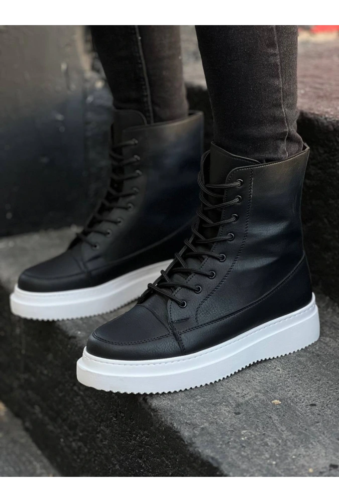 Shoecide Kb-0991 Siyah Cilt Yüksek Taban  Bağcıklı  Postal Bot