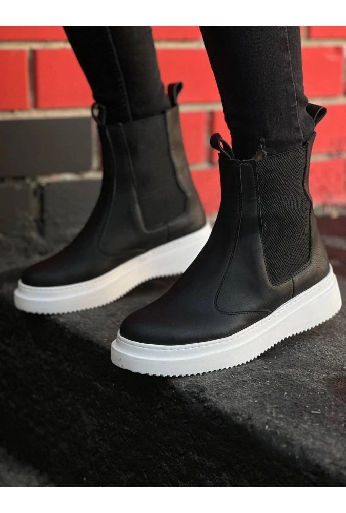 Shoecide Kb-0992 Siyah Cilt  Yüksek Taban  Lastikli Erkek Bot