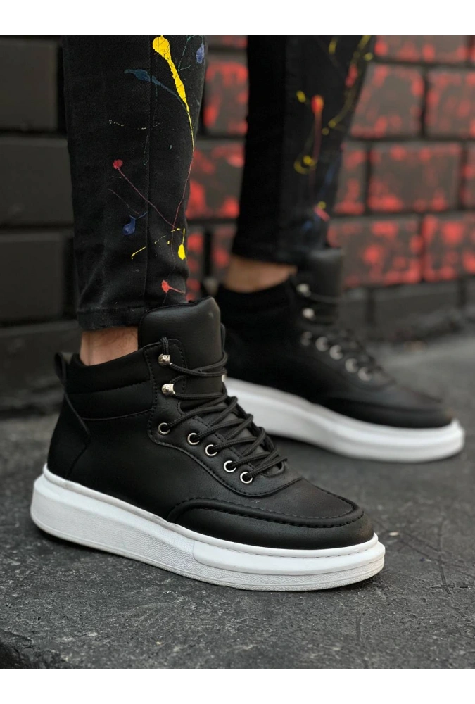 Shoecide Kb-0994 Siyah Cilt  Yüksek Taban  Erkek Bilek Bot