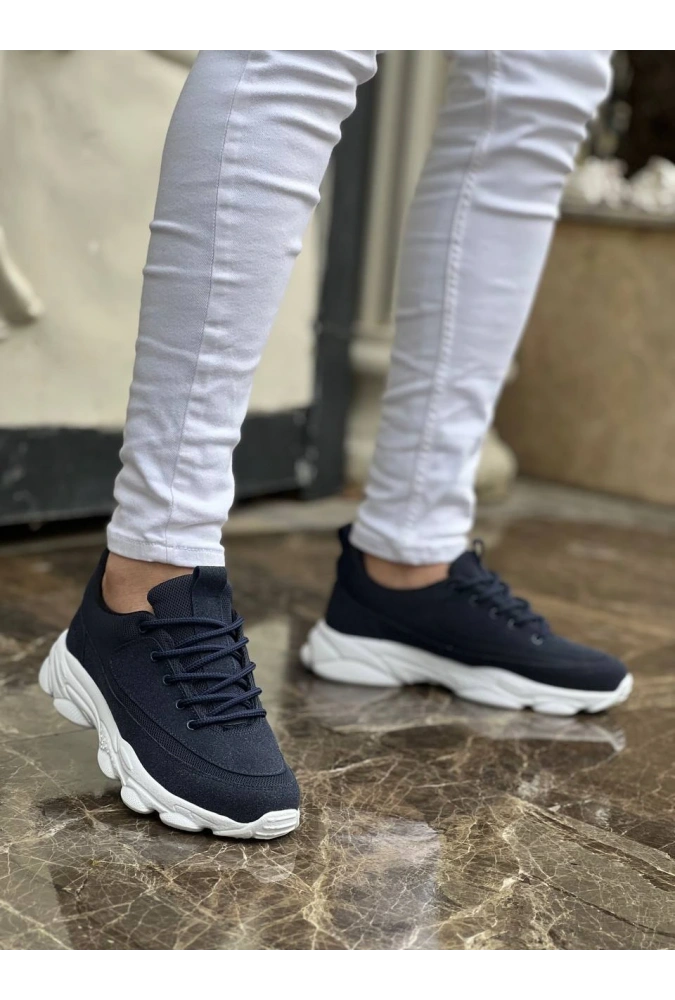 Shoecide Kb-707 Lacivert Süet Yüksek Taban Bağcıklı Günlük Erkek Ayakkabı