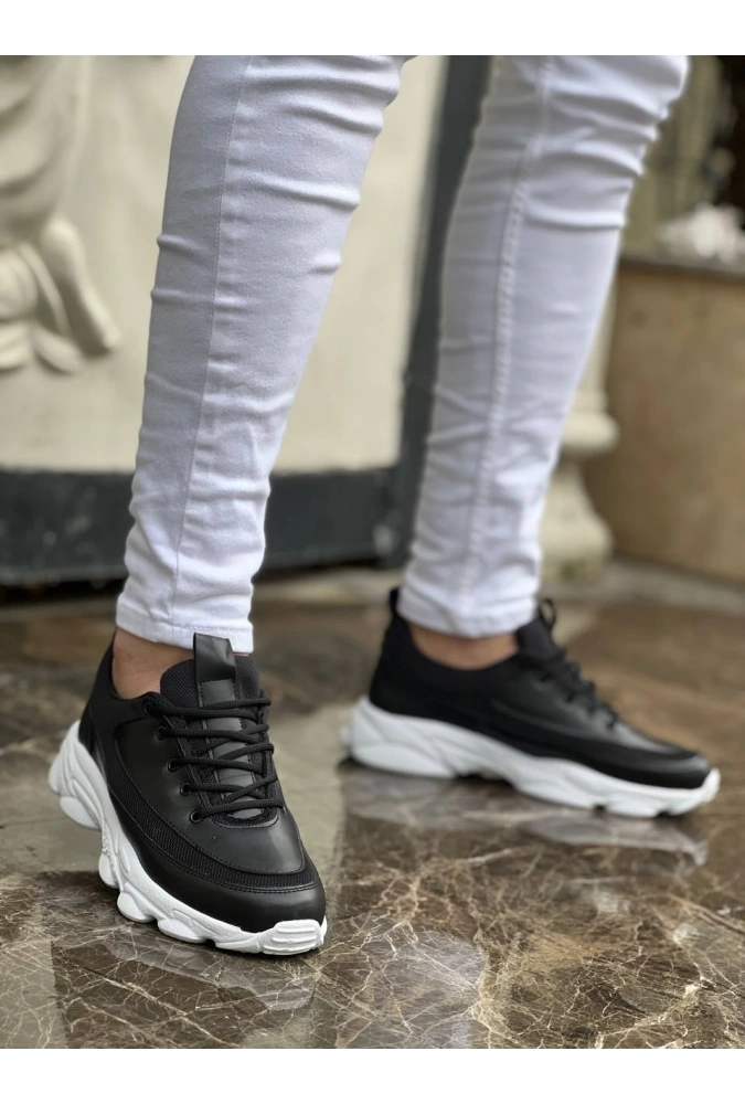 Shoecide Kb-707 Siyah Cilt Yüksek Taban Bağcıklı Günlük Erkek Ayakkabı