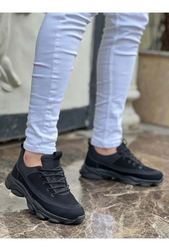 Shoecide Kb-707 Siyah Süet Siyah Yüksek Taban Bağcıklı Günlük Erkek Ayakkabı