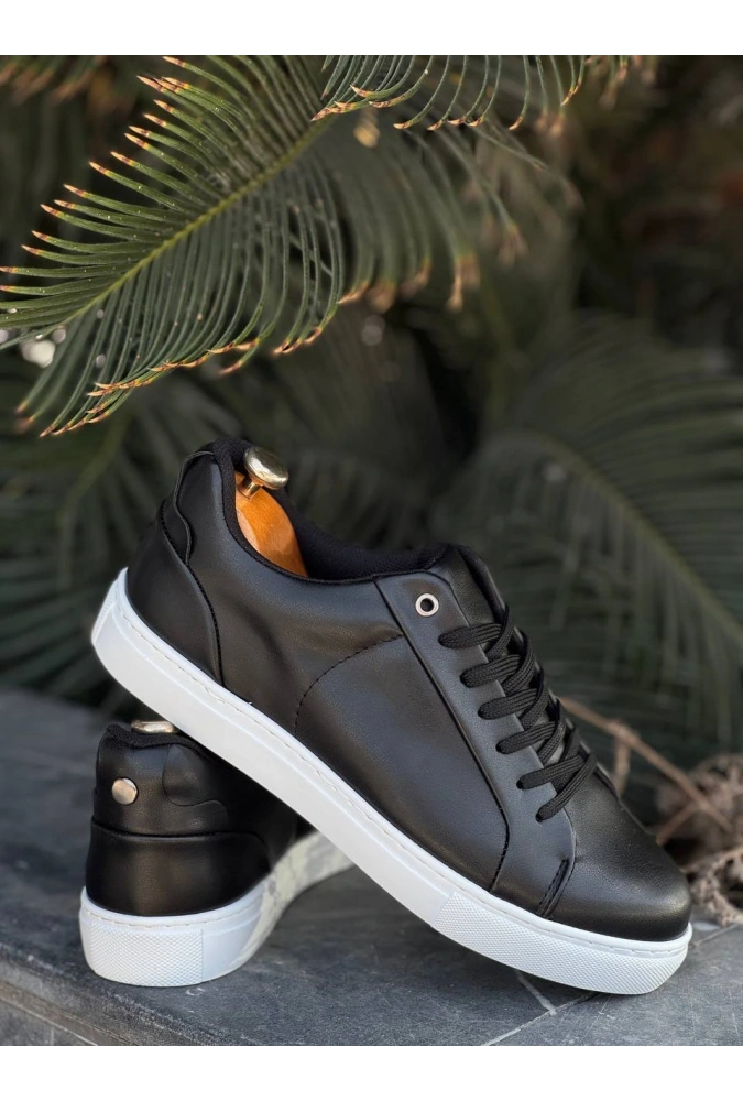 Shoecide Kb-bx1  Siyah Cilt Yüksek Beyaz Taban Günlük Erkek Ayakkabı