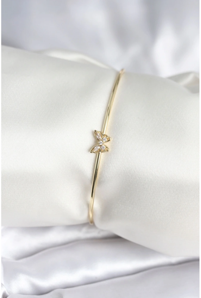 Shoecide Kelebek Figürlü Zirkon Taşlı Gold Renk Pirinç Kadın Bileklik