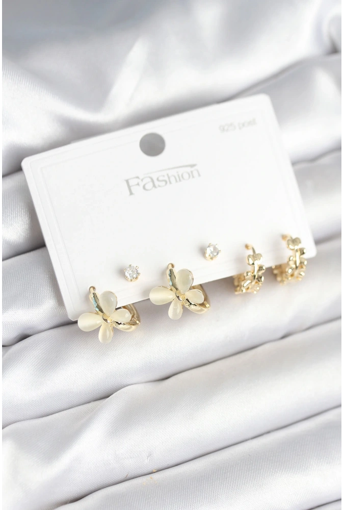 Shoecide Kelebek Model Gold Renk Pirinç 925 Ayar Gümüş Çivili Kadın Küpe Seti