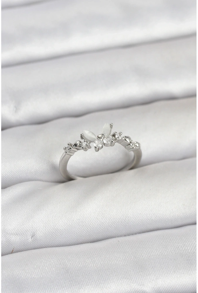 Shoecide Kelebek Model Gümüş Renk Pirinç Kadın Yüzük