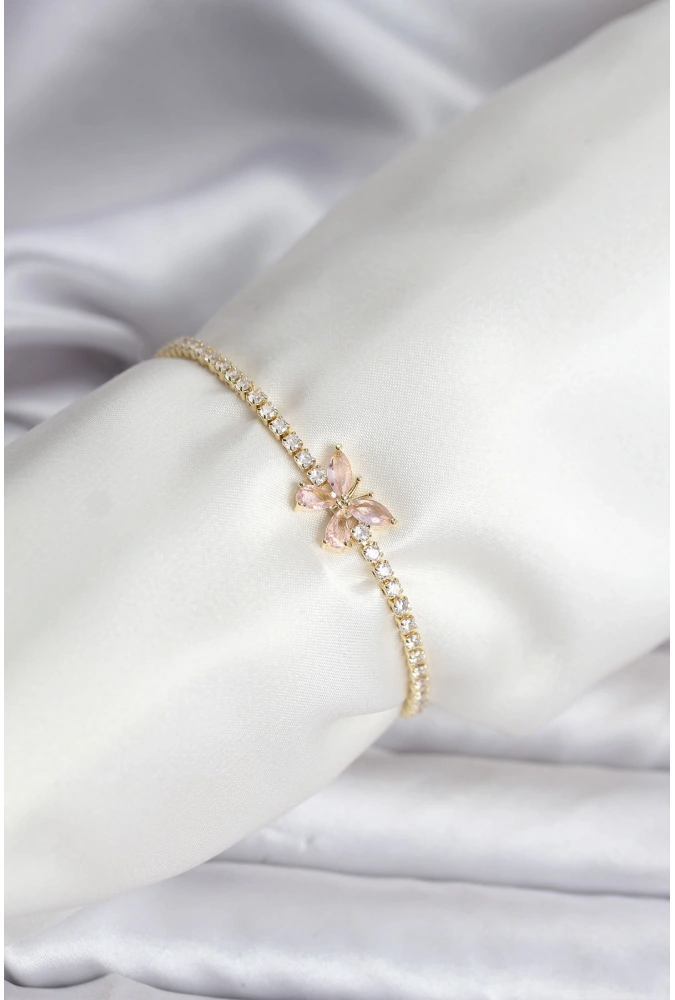 Shoecide Kelebek Model Zirkon Taşlı Gold Renk Pirinç Su Yolu Kadın Bileklik