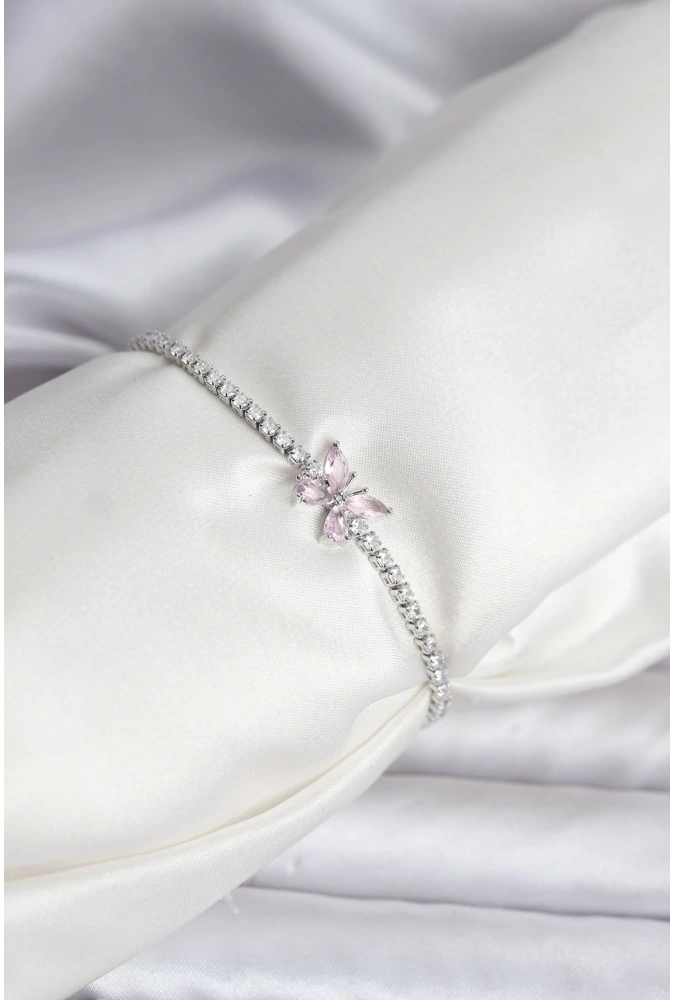 Shoecide Kelebek Model Zirkon Taşlı Gümüş Renk Pirinç Su Yolu Kadın Bileklik