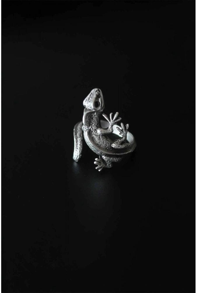 Shoecide Kertenkele Figür Antik Gümüş Renk Ayarlanabilir Erkek Yüzük