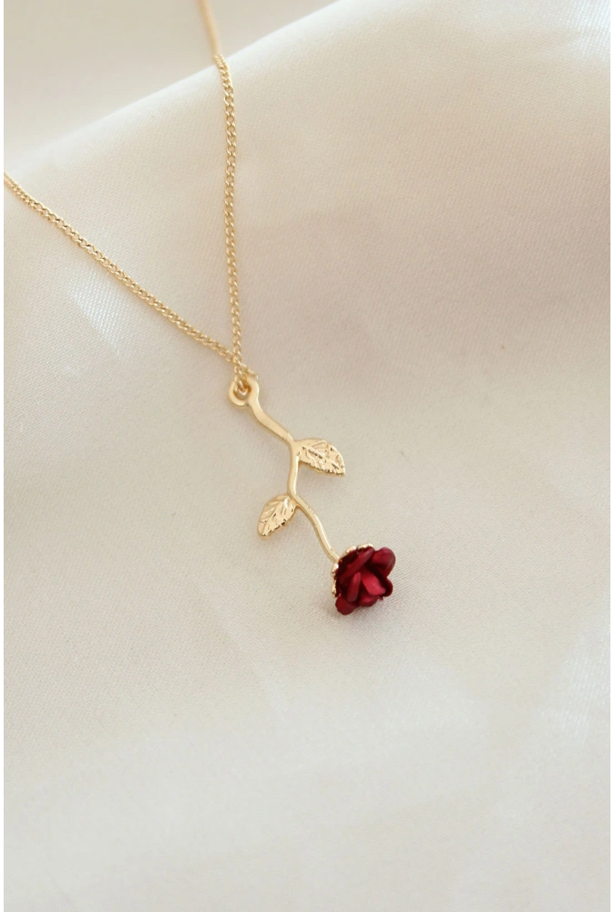 Shoecide Kırmızı Gül Figürlü Kolye