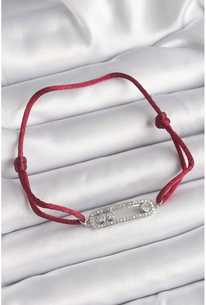 Shoecide Kırmızı İpli Asansörlü Zirkon Taşlı Gümüş Messika Model Kadın Bileklik
