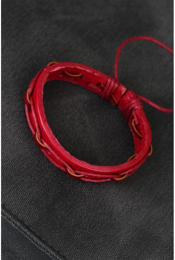 Shoecide Kırmızı Renk İpli Yeni Sezon Deri Erkek Bileklik