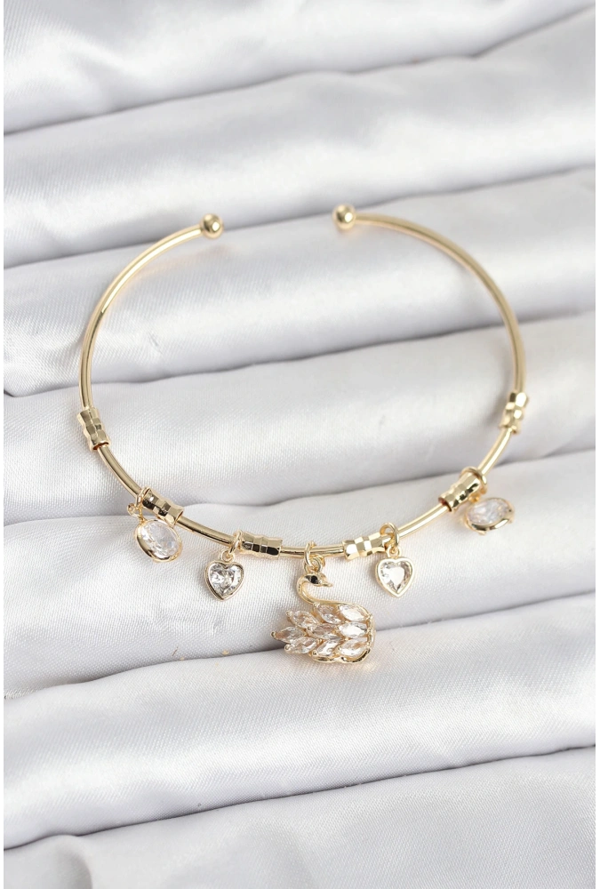 Shoecide Kuğu Charmlı Gold Renk Kadın Bileklik