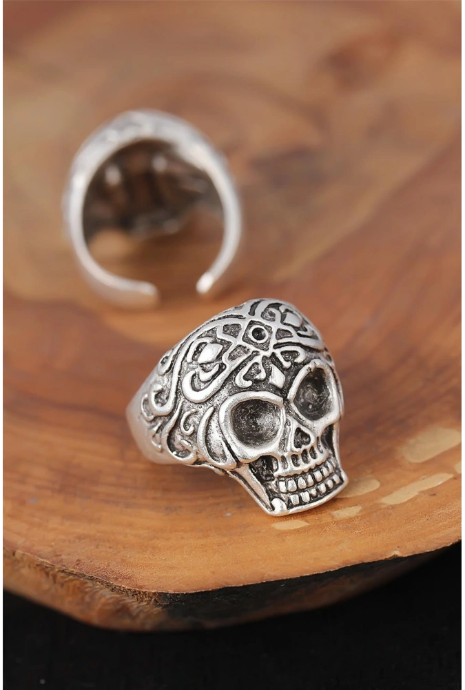 Shoecide Kuru Kafalı Gümüş Renk Erkek Yüzük