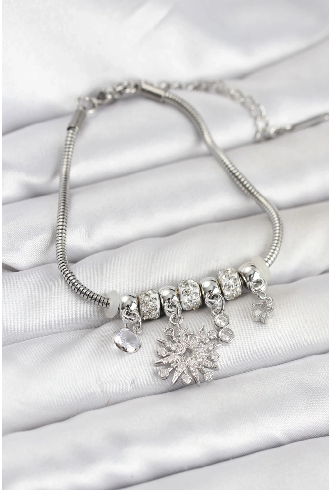 Shoecide Kutup Yıldızı Model Charmlı Gümüş Renk Kadın Bileklik