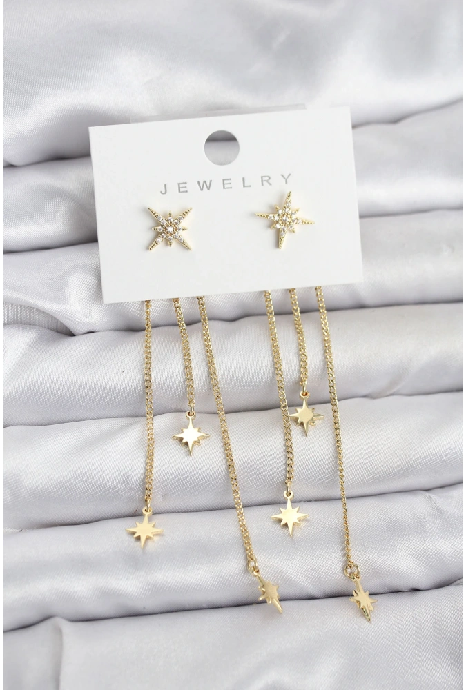 Shoecide Kutup Yıldızı Model Gold Renk Pirinç Sallantılı Kadın Küpe