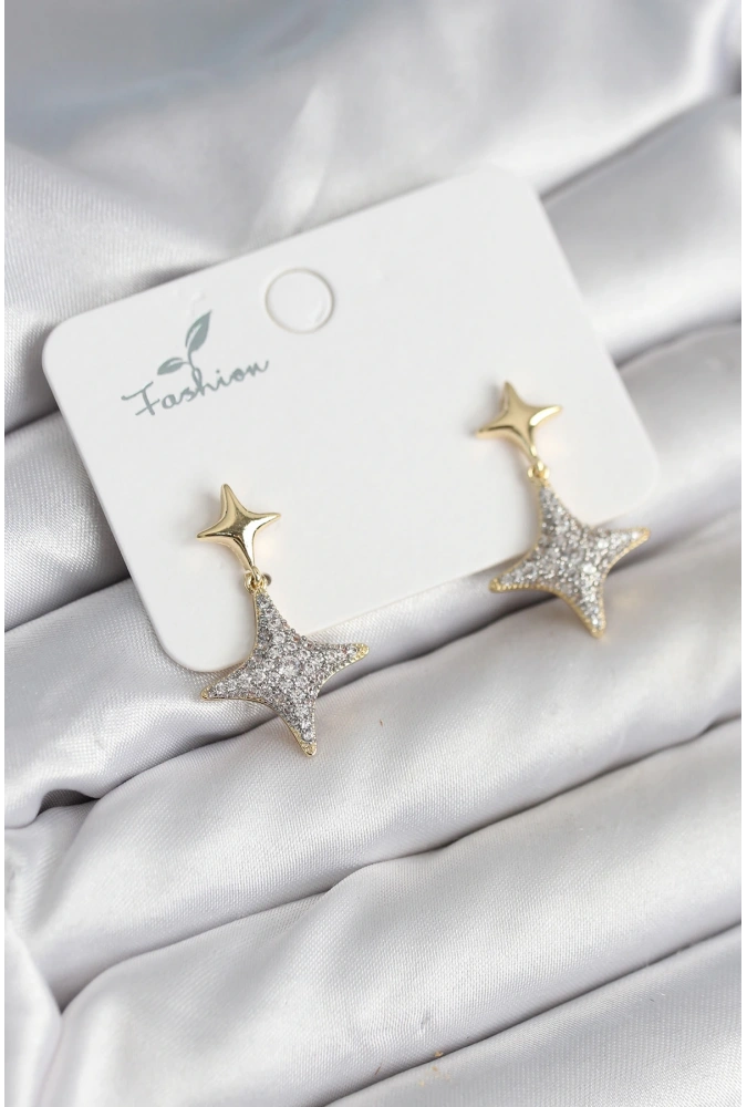 Shoecide Kutup Yıldızı Pirinç Gold Renk Zirkon Taşlı Kadın Küpe