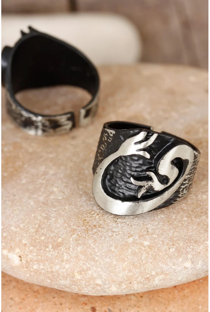 Shoecide Lale Figürlü Füme Gri Renk Ayarlamalı Erkek Yüzük