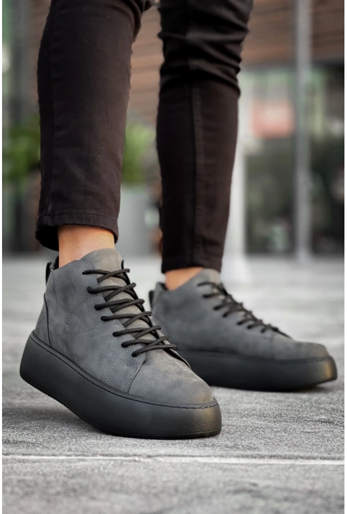 Shoecide Le10 Bağcıklı Erkek Yüksek Siyah Taban Antrasit Spor Bot