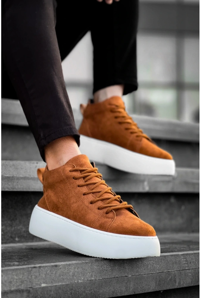 Shoecide Le10 Bağcıklı Erkek Yüksek Taban İthal Süet Taba Spor Bot