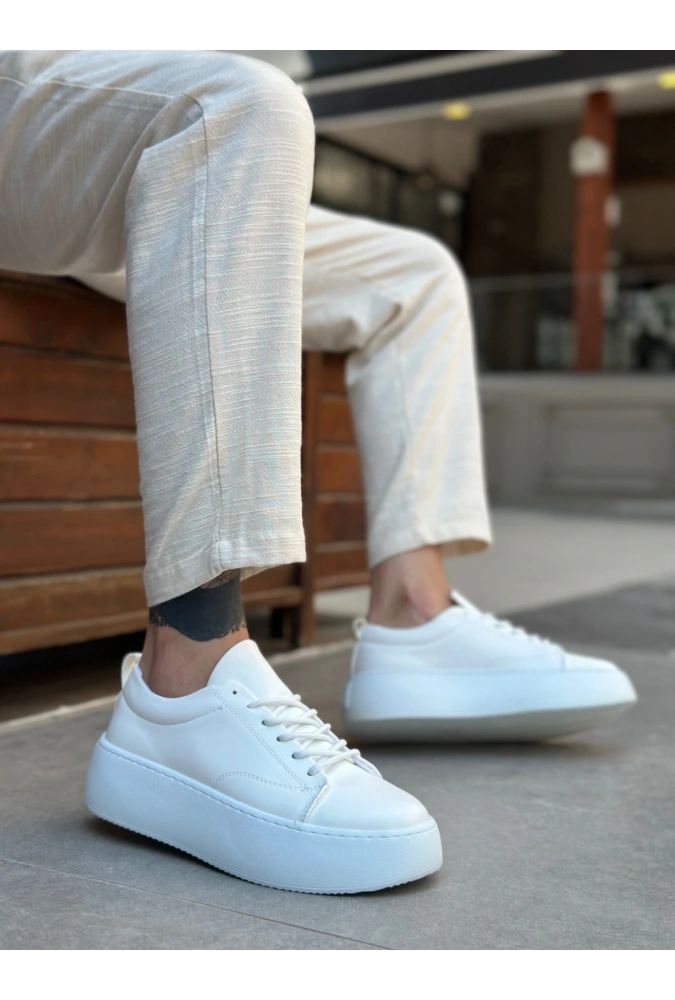 Shoecide Le11 Bağcıklı Erkek Yüksek Taban Beyaz Spor Ayakkabı