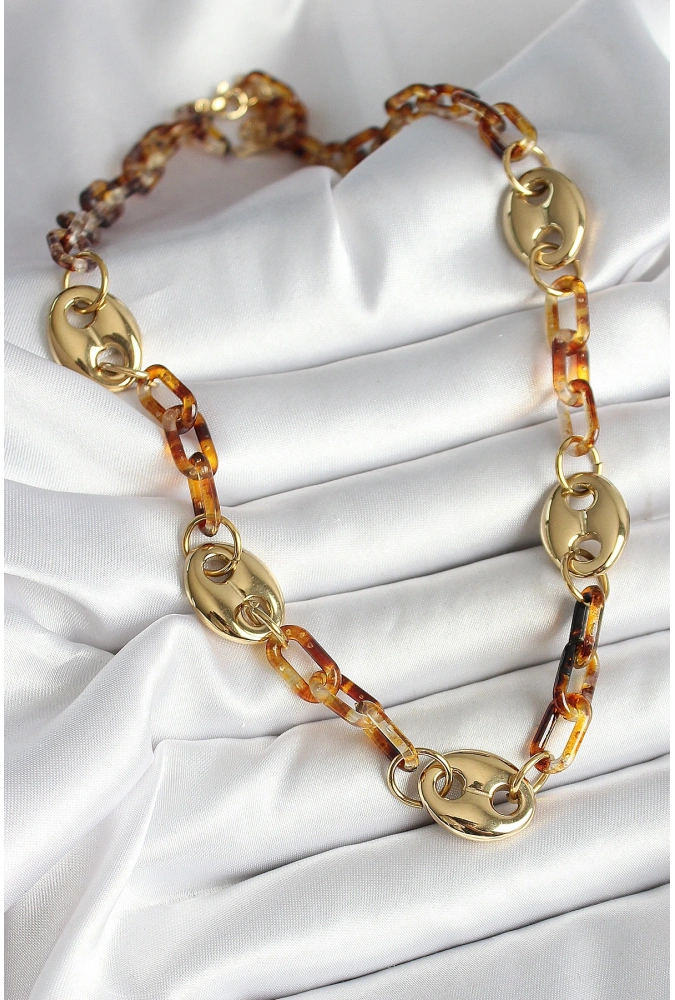 Shoecide Leopar Desenli Mika Gold Renk Zincir Kadın Kolye