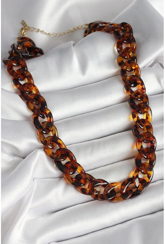 Shoecide Leopar Desenli Mika Kalın Zincir Kadın Kolye