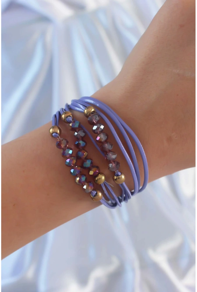 Shoecide Lila Renk Zirkon Taşlı İpli Çoklu Bileklik
