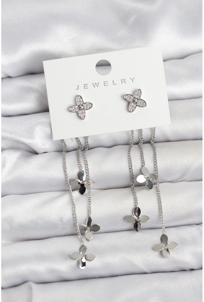 Shoecide Lotus Model Gümüş Renk Pirinç Sallantılı Kadın Küpe