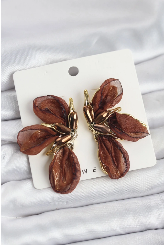 Shoecide Lotus Model Kahverengi Renk Tüllü Kadın Küpe