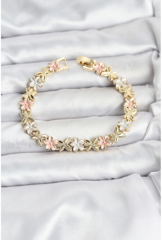 Shoecide Lotus Model Pirinç Gold Ve Pembe Renk Kadın Bileklik