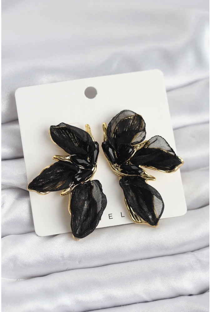 Shoecide Lotus Model Siyah Renk Tüllü Kadın Küpe