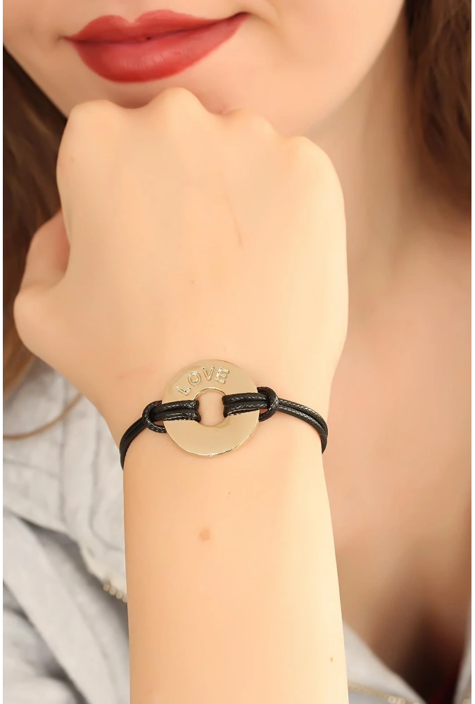 Shoecide Love (aşık) Siyah Deri İpli Unisex Mood Bileklik
