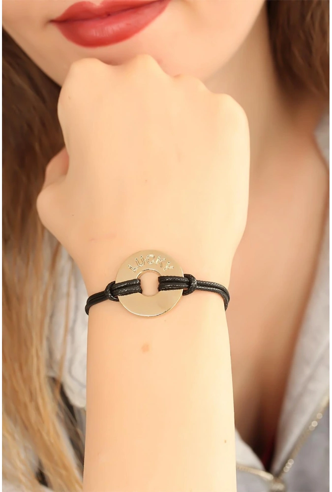 Shoecide Lucky (şanslı) Siyah Deri İpli Unisex Mood Bileklik