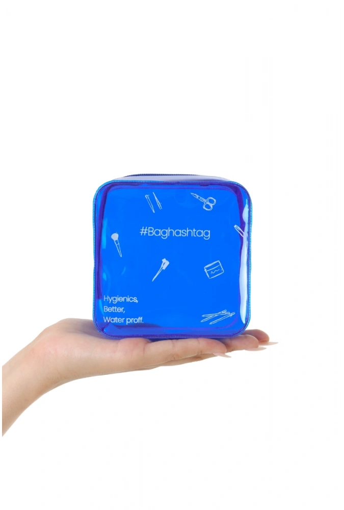 Shoecide Mavi Şeffaf Mini Makyaj Çantası