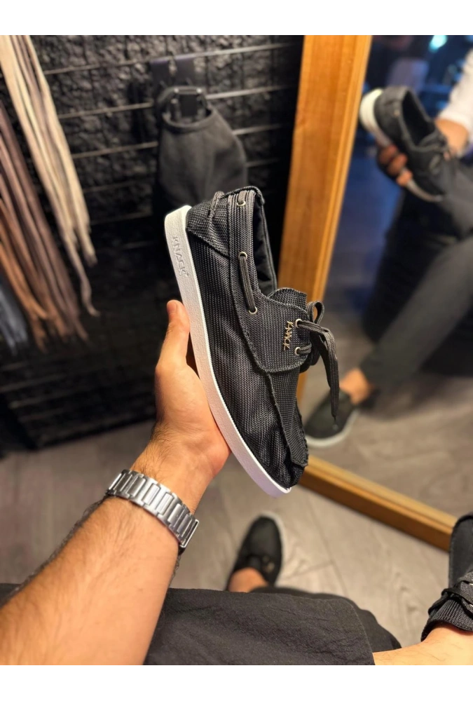 Shoecide Mevsimlik Keten Ayakkabı 008 Siyah (beyaz Taban)