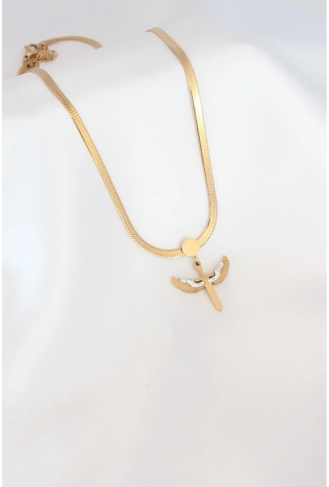 Shoecide Mikail Figür Zirkon Taş Detay Gold Renk Çelik İtalyan Zincir Kadın Kolye