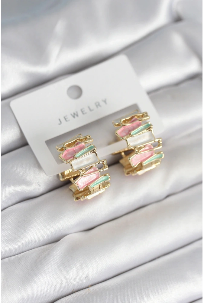 Shoecide Mineli Karışık Renkli Gold Pirinç Kadın Küpe