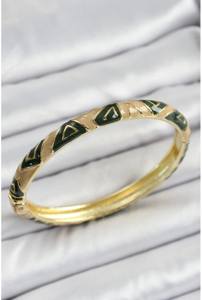 Shoecide Mineli Pirinç Kahverengi Siyah Geometrik Desenli Kadın Kelepçe