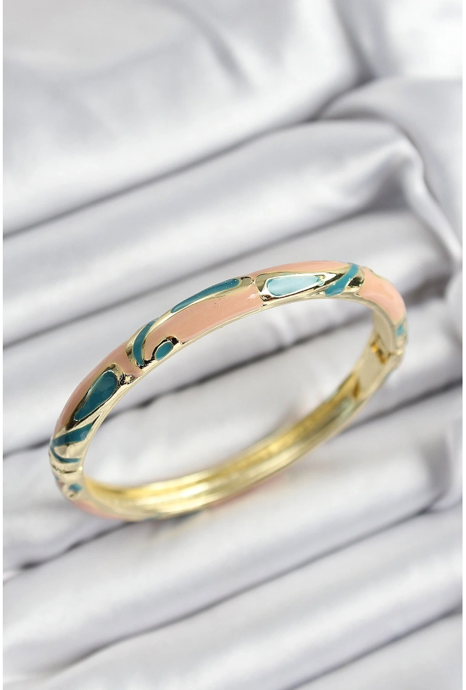 Shoecide Mineli Pirinç Krem Ve Yeşil Mermer Motifli Gold Renk Kadın Kelepçe